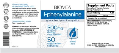 Photo of the BIOVEA L-Phenylalanine 500 mg label