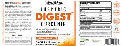 Photo of the Health Plus Turmeric Digest Curcumin label