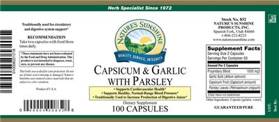 Photo of the Nature's Sunshine Capsicum & Garlic with Parsley label