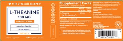 Photo of the The Vitamin Shoppe L-Theanine 100 mg label