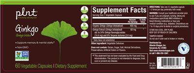 Photo of the plnt Ginkgo label