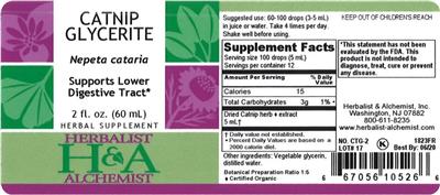 Photo of the Herbalist & Alchemist Catnip Glycerite label