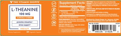 Photo of the The Vitamin Shoppe L-Theanine 100 mg label