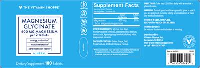 Photo of the The Vitamin Shoppe Magnesium Glycinate 400 mg label