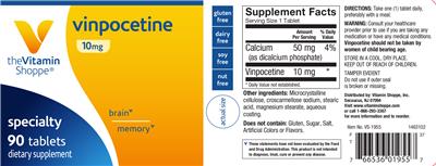 Photo of the The Vitamin Shoppe Vinpocetine 10 mg label