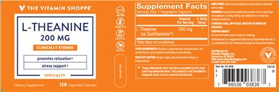 Photo of the The Vitamin Shoppe L-Theanine 200 mg label