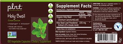 Photo of the plnt Holy Basil label