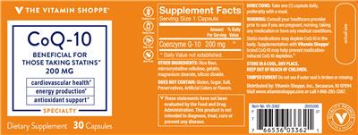 Photo of the The Vitamin Shoppe CoQ-10 200 mg label