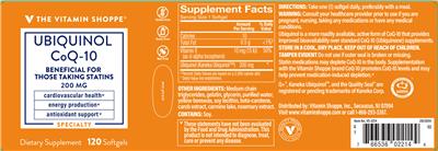 Photo of the The Vitamin Shoppe Ubiquinol CoQ-10 200 mg label