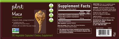Photo of the plnt Maca label