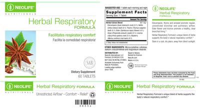 Photo of the NeoLife Nutritionals Herbal Respiratory Formula label