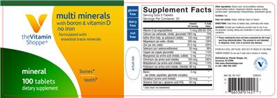 Photo of the The Vitamin Shoppe Multi Minerals with Boron & Vitamin D no Iron label