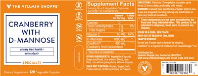 Photo of the The Vitamin Shoppe Cranberry with D-Mannose label