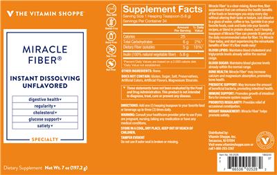 Photo of the The Vitamin Shoppe Miracle Fiber label
