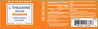 Photo of the The Vitamin Shoppe L-Theanine 200 mg label