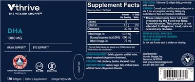 Photo of the Vthrive The Vitamin Shoppe DHA 1000 mg label