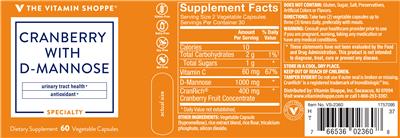 Photo of the The Vitamin Shoppe Cranberry with D-Mannose label