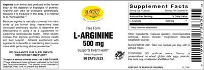 Product label for L-Arginine 500 mg