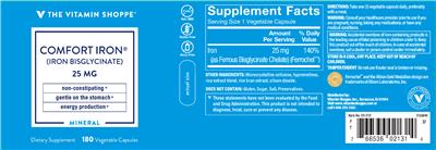 Photo of the The Vitamin Shoppe Comfort Iron 25 mg label