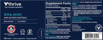Photo of the Vthrive The Vitamin Shoppe DHA Mini 1000 mg label