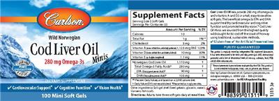 Photo of the Carlson Cod Liver Oil Minis label