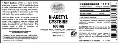 Photo of the VSN Vital Strength Nutrition N-Acetyl Cysteine 600 mg label