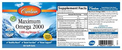Photo of the Carlson Maximum Omega 2000 Natural Lemon Flavor label