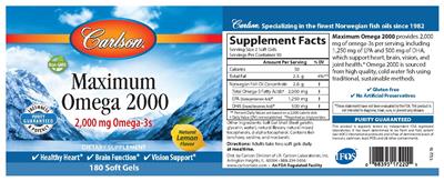 Photo of the Carlson Maximum Omega 2000 Natural Lemon Flavor label