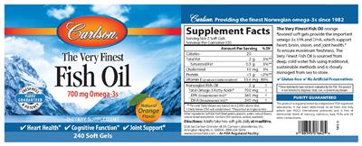 Photo of the Carlson The Very Finest Fish Oil Natural Orange Flavor label