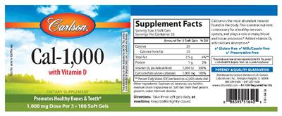 Photo of the Carlson Cal-1,000 with Vitamin D label