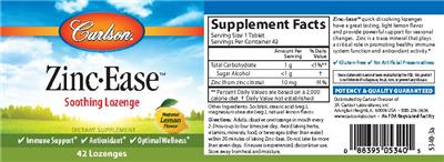 Photo of the Carlson Zinc-Ease Natural Lemon Flavor label