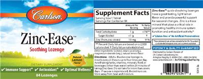 Photo of the Carlson Zinc-Ease Natural Lemon Flavor label