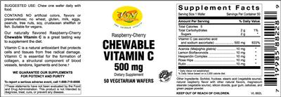 Photo of the VSN Vital Strength Nutrition Raspberry-Cherry Chewable Vitamin C 500 mg label
