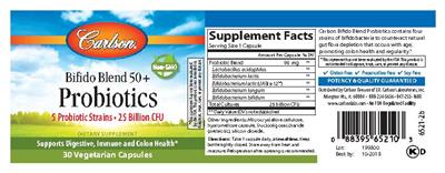 Photo of the Carlson Bifido Blend 50+ Probiotics label
