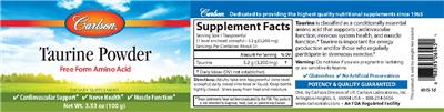 Photo of the Carlson Taurine Powder label