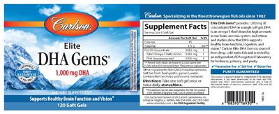 Photo of the Carlson Elite DHA Gems 1,000 mg label