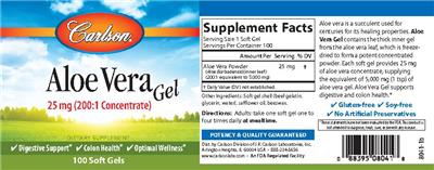 Photo of the Carlson Aloe Vera Gel 25 mg label