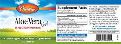 Photo of the Carlson Aloe Vera Gel 25 mg label