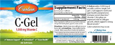 Photo of the Carlson C-Gel 1,000 mg label