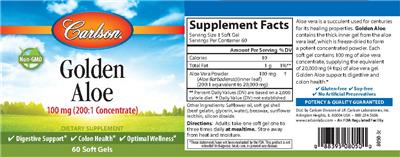 Photo of the Carlson Golden Aloe 100 mg label