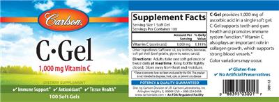 Photo of the Carlson C-Gel 1,000 mg label