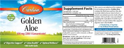 Photo of the Carlson Golden Aloe 100 mg label