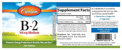 Photo of the Carlson B-2 100 mg label