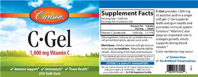 Photo of the Carlson C-Gel 1,000 mg label