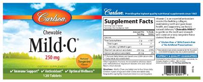 Photo of the Carlson Chewable Mild-C Natural Tangerine Flavor label