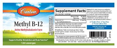 Photo of the Carlson Methyl B-12 label