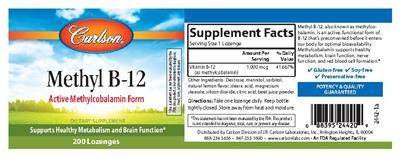 Photo of the Carlson Methyl B-12 label