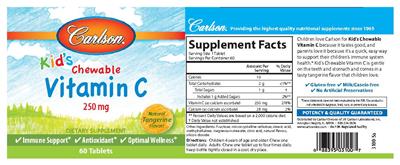 Photo of the Carlson Kid's Chewable Vitamin C 250 mg Natural Tangerine Flavor label