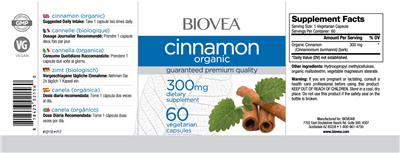 Photo of the BIOVEA Organic Cinnamon 300 mg label