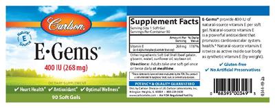 Photo of the Carlson E-Gems 400 IU (268 mg) label